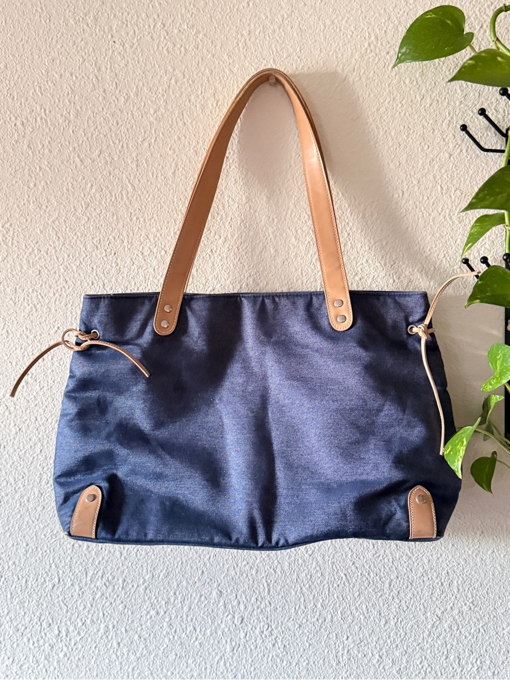 Navy Canvas Tote with Tan Leather Straps